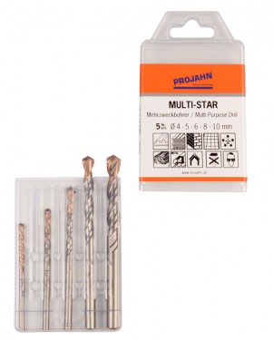 Набор сверл PROJAHN (MULTI-STAR, d=4, 5, 6, 8, 10 мм, прямой хвостовик, пластик.пенал, 5 шт.)