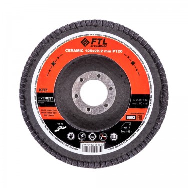 Круг лепестковый с керамическим абразивом FoxWeld FTL Everest P120 (125x22.2 мм, тип 29)